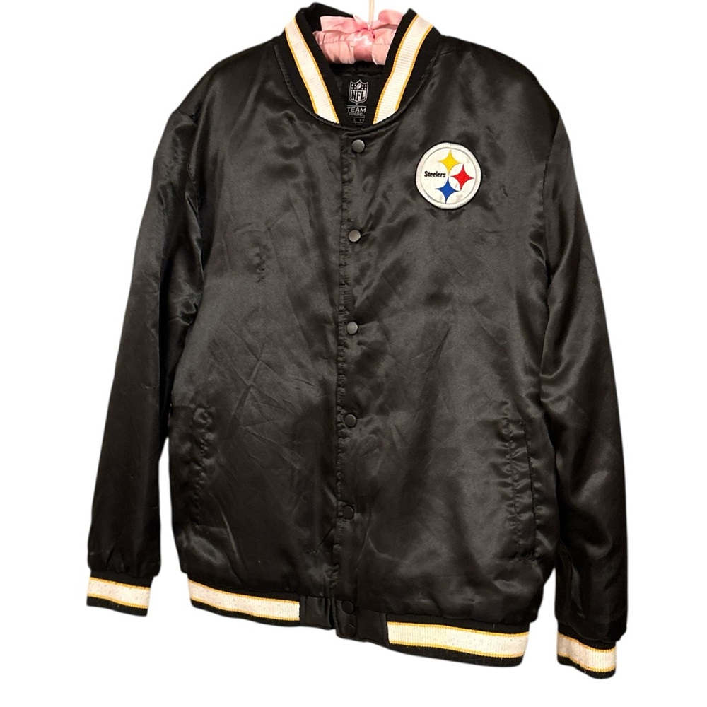 NFL Black Satin Women’s Bomber Jacket with Team Logo